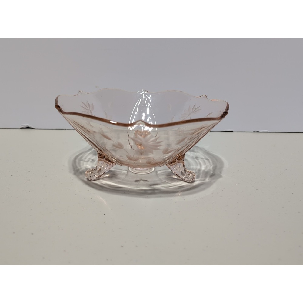 Vintage Petal Pink Jubilee Lancaster 3-Toed Footed Depression Glass Bowl - 8.25"